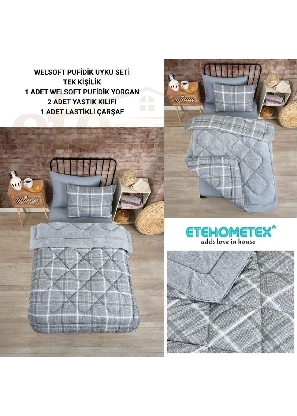 ETE HOMETEX TEK KİŞİLİK WELSOFT UYKU SETİ SAFİR GRİ 8696474232019
